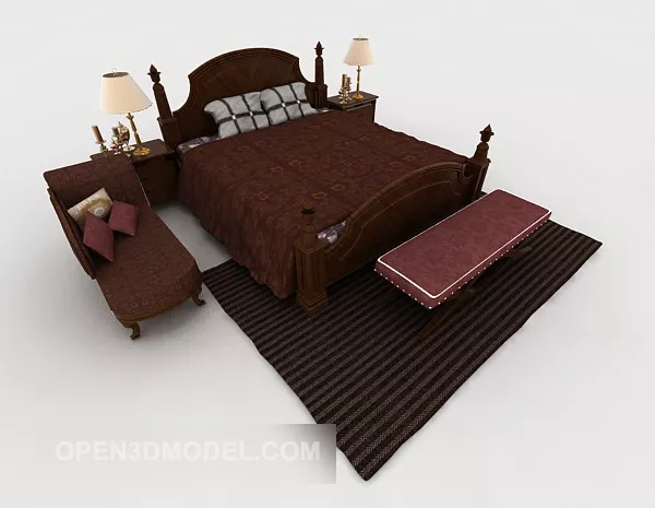 New Chinese Brown Wood Double Bed 3d model New Chinese Brown Wood Double Bed 3d model