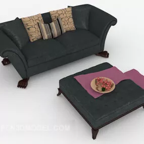 New Chinese Dark Blue Double Sofa 3d model