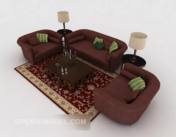 New Chinese Dark Red Combination Sofa 3d model New Chinese Dark Red Combination Sofa 3d model