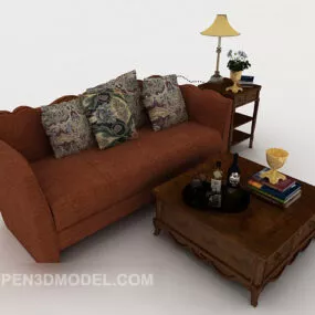New Chinese Dark Red Double Sofa 3d model