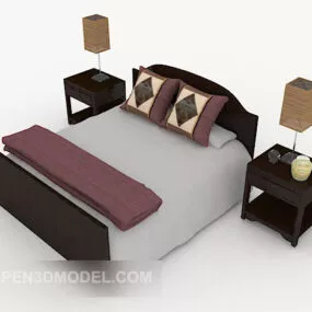 New Chinese Deep Wood Double Bed 3d model