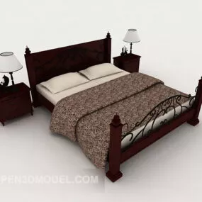 New Chinese Double Wooden Bed 3d model