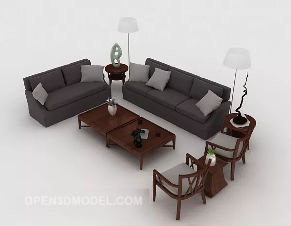 New Chinese Grey Sofa Sets 3d model New Chinese Grey Sofa Sets 3d model