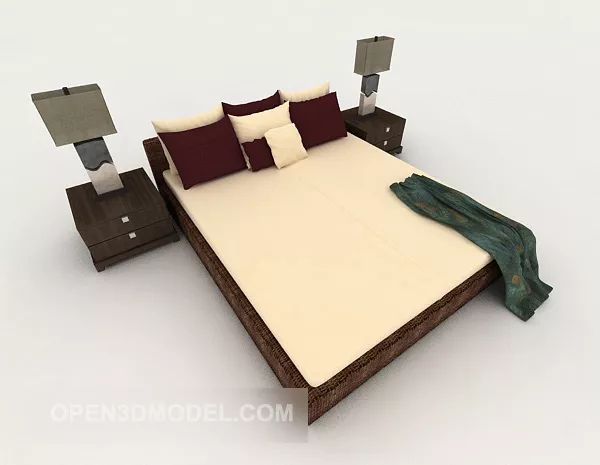Chinese Home Double Bed With Lamp 3d model Chinese Home Double Bed With Lamp 3d model