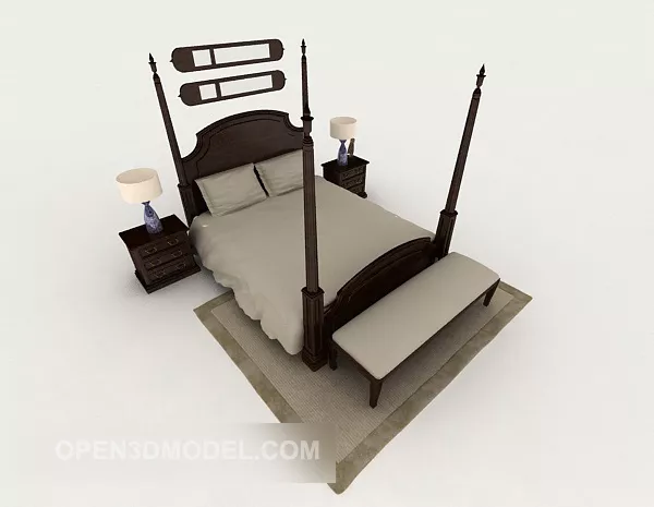 Furniture Chinese Solid Wood Double Bed 3d model Furniture Chinese Solid Wood Double Bed 3d model