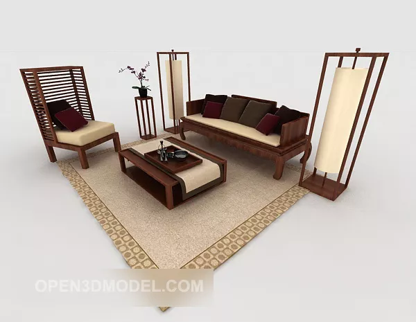 New Chinese Home Wood Brown Combination Sofa 3d model New Chinese Home Wood Brown Combination Sofa 3d model
