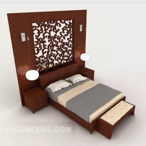 New Chinese Home Wooden Double Bed 3d model