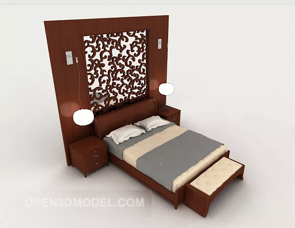 New Chinese Home Wooden Double Bed 3d model New Chinese Home Wooden Double Bed 3d model