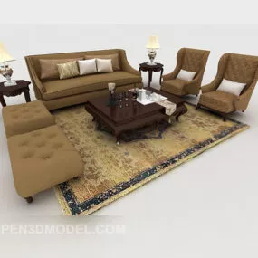 New Chinese Light Brown Combination Sofa 3d model