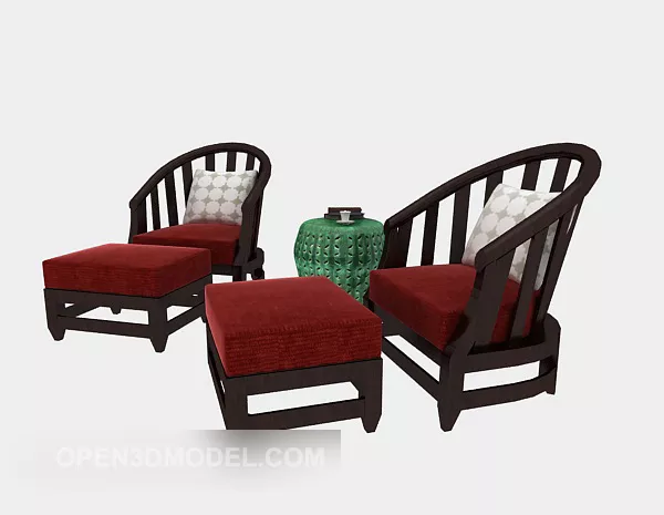 Chinese High Stool Carved Style 3d model