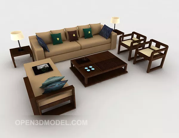 New Chinese Minimalist Brown Combination Sofa 3d model New Chinese Minimalist Brown Combination Sofa 3d model