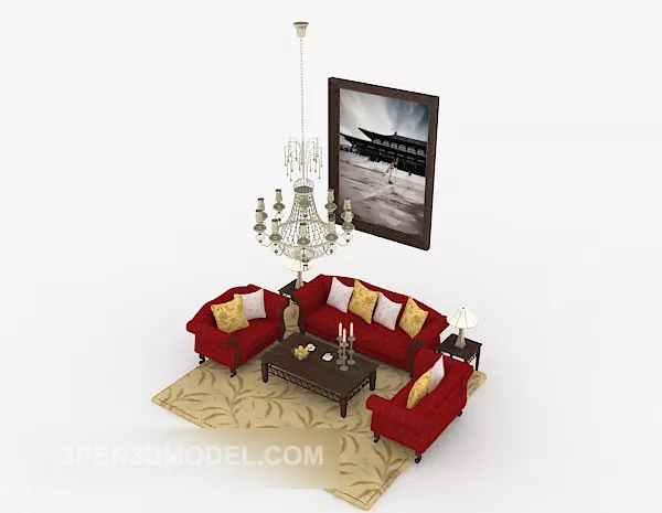 New Chinese Red Sofa 3d model New Chinese Red Sofa 3d model