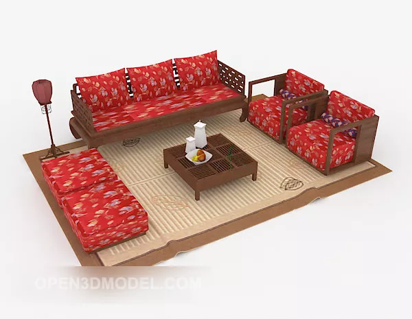 New Chinese Red Festive Sofa 3d model New Chinese Red Festive Sofa 3d model