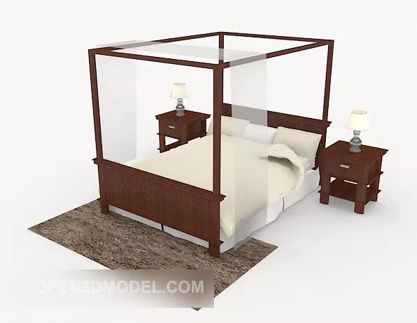 Modern Chinese Red Wood Double Bed 3d model Modern Chinese Red Wood Double Bed 3d model