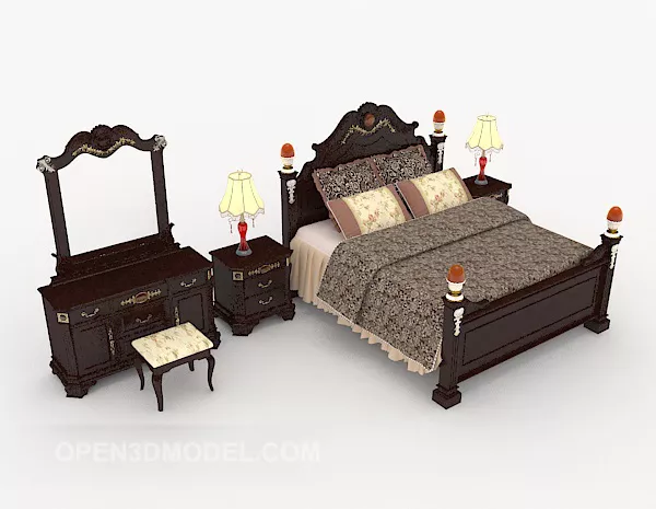 New Chinese Retro Double Bed 3d model New Chinese Retro Double Bed 3d model