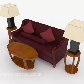 New Chinese Retro Red Double Sofa 3d model