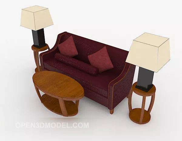New Chinese Retro Red Double Sofa 3d model New Chinese Retro Red Double Sofa 3d model