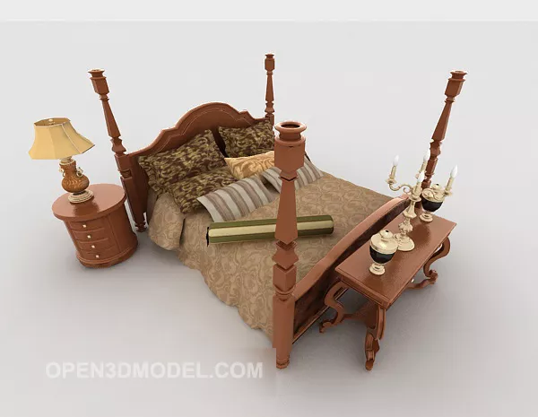 New Chinese Retro Solid Wood Double Bed 3d model New Chinese Retro Solid Wood Double Bed 3d model