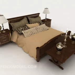Chinese Retro Wooden Double Bed 3d model