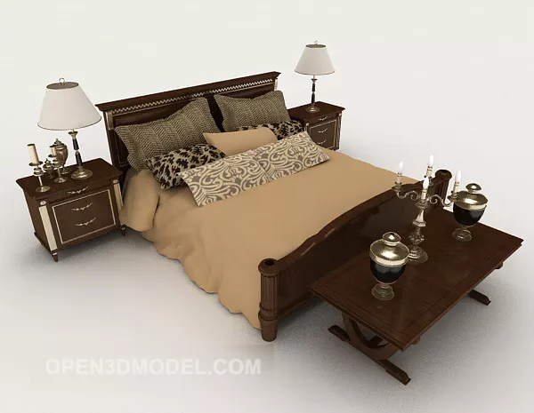 Chinese Retro Wooden Double Bed 3d model Chinese Retro Wooden Double Bed 3d model