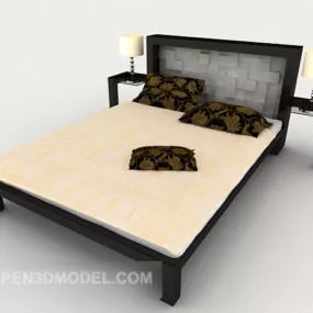 Chinese Simple Double Bed For Home 3d model