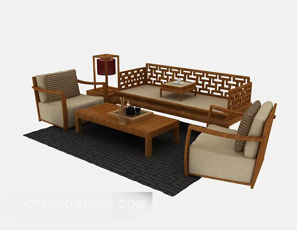 Modern Chinese Sofa Red Wood 3d model Modern Chinese Sofa Red Wood 3d model