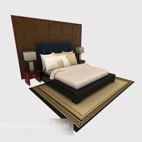 New Chinese Solid Wood Double Bed 3d model