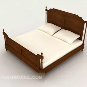 New Chinese Solid Wood Simple Double Bed 3d model