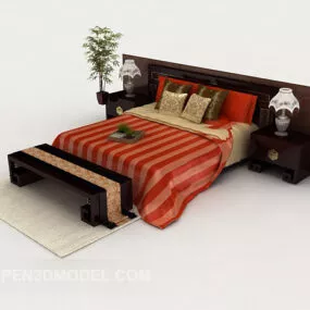 New Chinese Style Home Double Bed 3d model