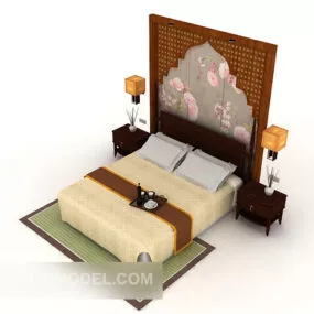 New Chinese Style Wooden Home Retro Double Bed 3d model