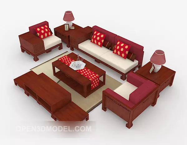 New Chinese Wood Brown Combination Sofa 3d model New Chinese Wood Brown Combination Sofa 3d model