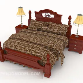 Modern Chinese Wooden Double Bed 3d model