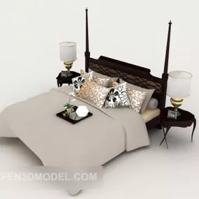 Modern Chinese Wooden Home Double Bed 3d model