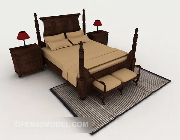New Chinese Wooden Simple Bed 3d model New Chinese Wooden Simple Bed 3d model
