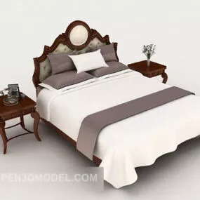 New Chinese Wooden White Double Bed 3d model