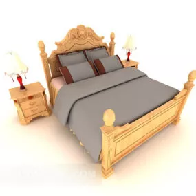 New Chinese Wooden Yellow Double Bed 3d model