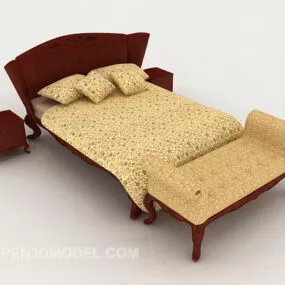 New Chinese Yellow Double Bed 3d model