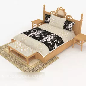 Chinese Yellow Wooden Double Bed 3d model