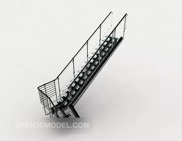Indoor Staircase With Handrail 3d model