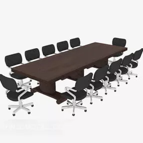 Large Office Wooden Conference Table 3d model