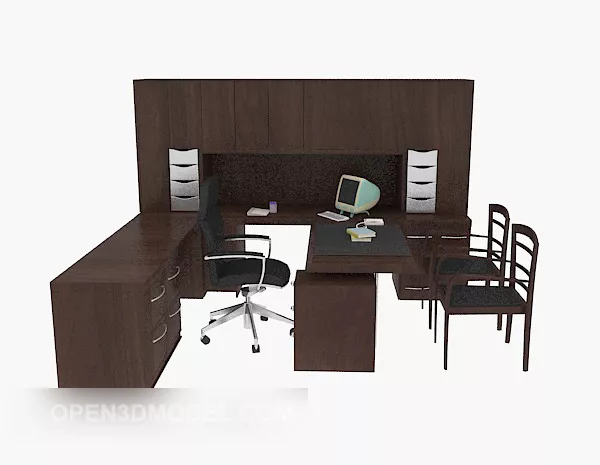 Office Solid Wood Table And Chair 3d model Office Solid Wood Table And Chair 3d model