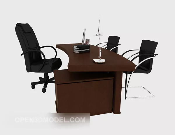 Office Work Table Wooden With Chair 3d model Office Work Table Wooden With Chair 3d model