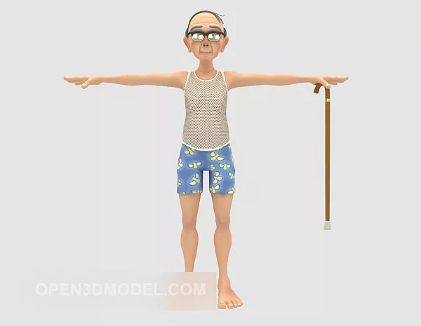 Old Man With Baton Character 3d model Old Man With Baton Character 3d model