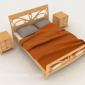 Orange Wood Double Bed 3d model