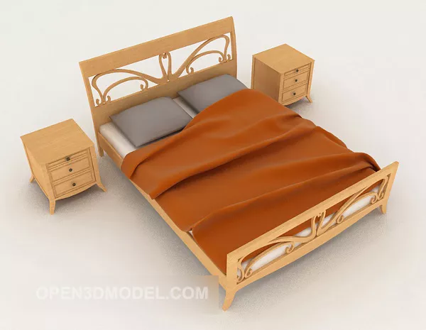Orange Wood Double Bed 3d model Orange Wood Double Bed 3d model