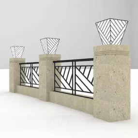 Outdoor Stone Iron Railing 3d model