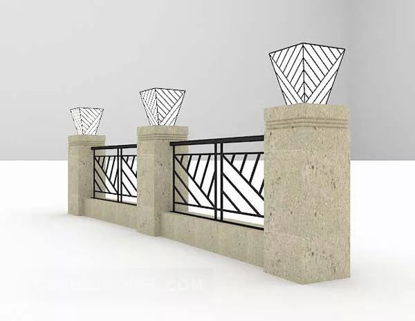 Outdoor Stone Iron Railing 3d model Outdoor Stone Iron Railing 3d model