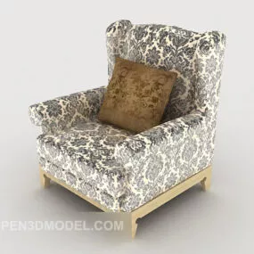 Pastoral Blue Patterned Single Sofa 3d model