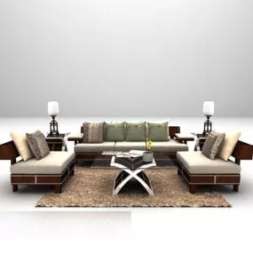 Pastoral Style Wooden Sofa Furniture 3d model