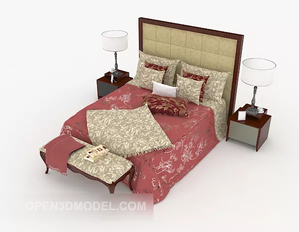 Patterned Double Bed 3d model Patterned Double Bed 3d model